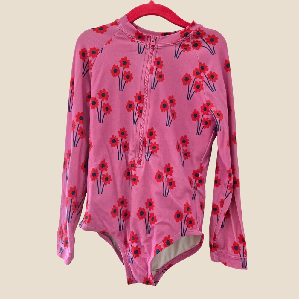 Hanna Andersson Girls Pink Floral Long Sleeve Rash Guard Swimsuit Size 110 US 5